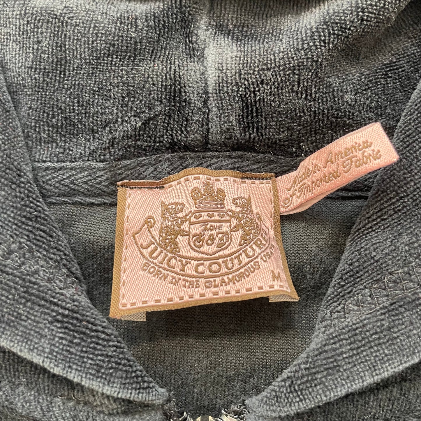Juicy Couture Women's Black Velour Full Zip Hoodie Pockets Loungewear Y2k Size M