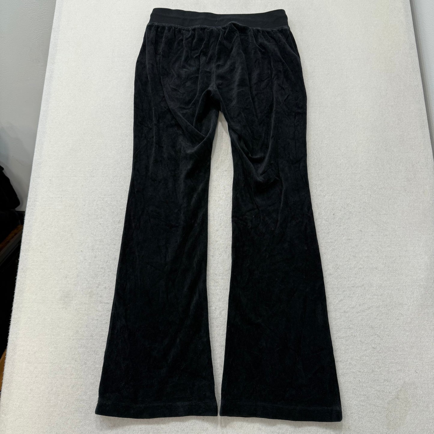 Juicy Couture Women's Black Velour Flared Track Pant Drawstring Pockets Size M