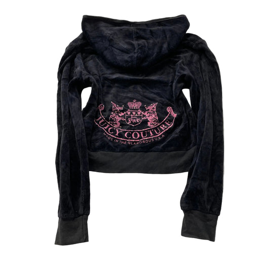 Juicy Couture Scottie Dogs Womens Black Velour Hoodie Rhinestones Graphic Size M