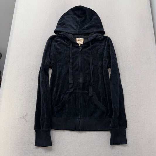 Pink Rose Women's Black Velour Zip Up Hoodie Rhinestones Angel Wings Y2K Size L