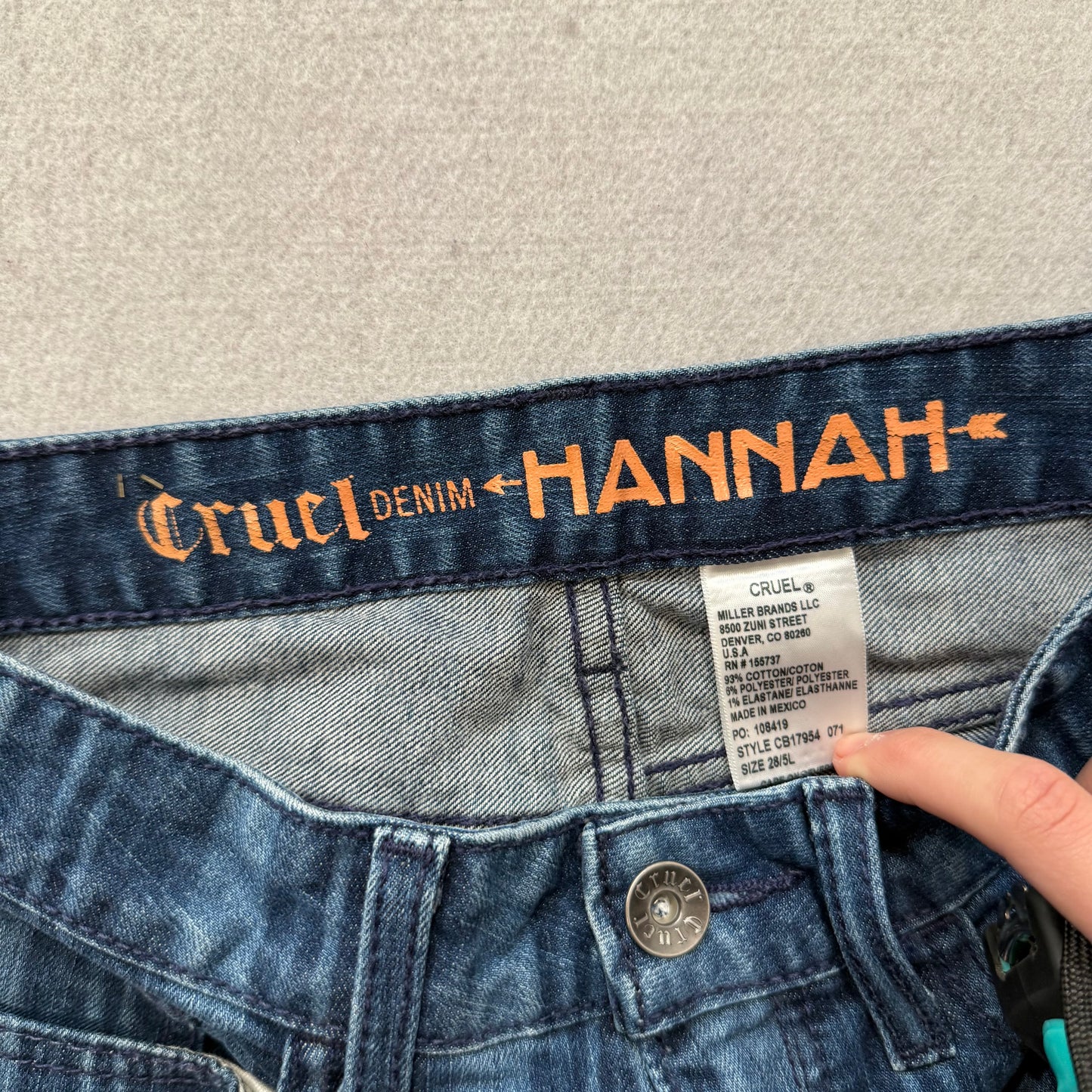 Cruel Hannah Women Blue Denim Bootcut Jeans Striped Bell Bottom Low Rise Size 28