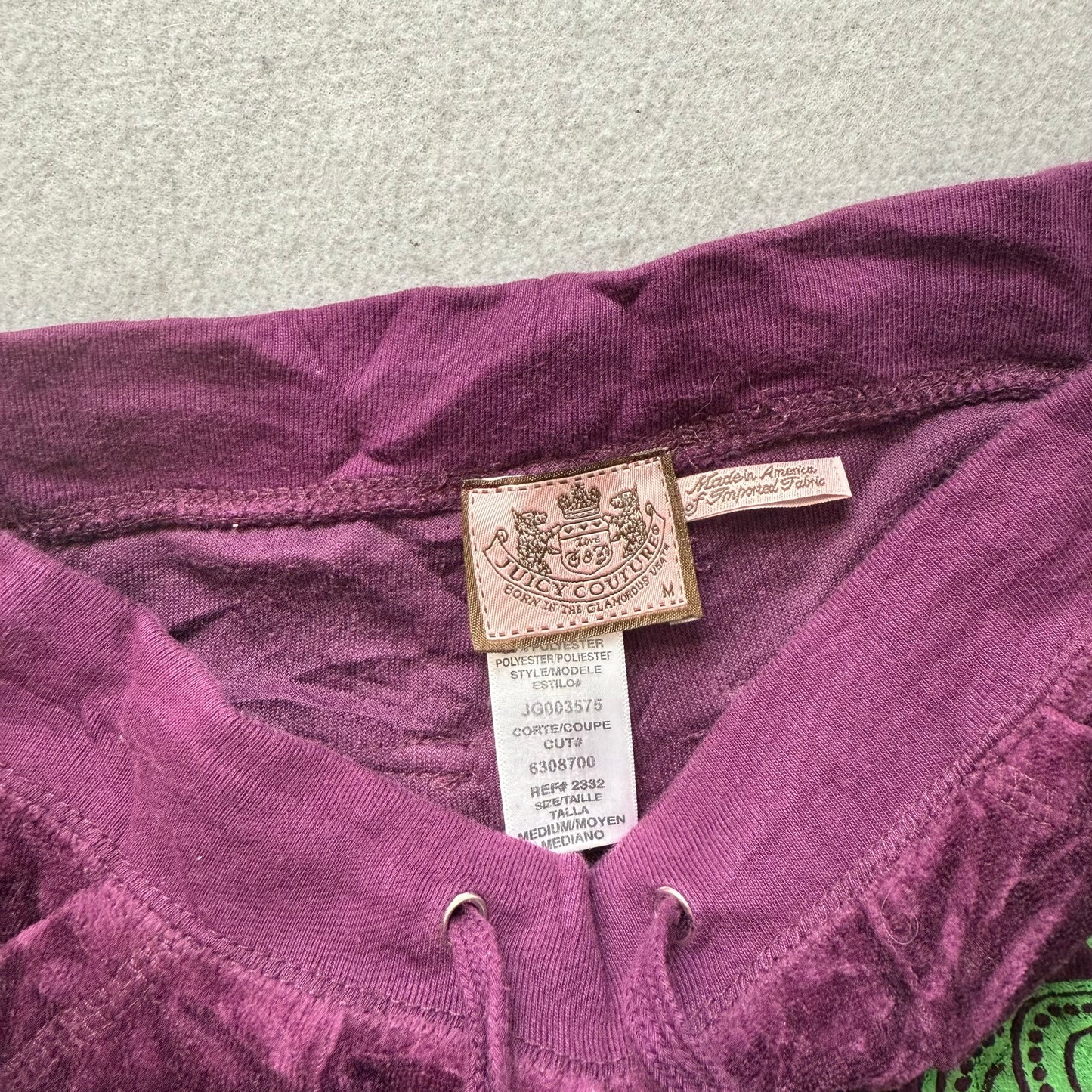 Juicy Couture Women Dark Plum Velour Wide Leg Flare Track Pant Drawstring Size M