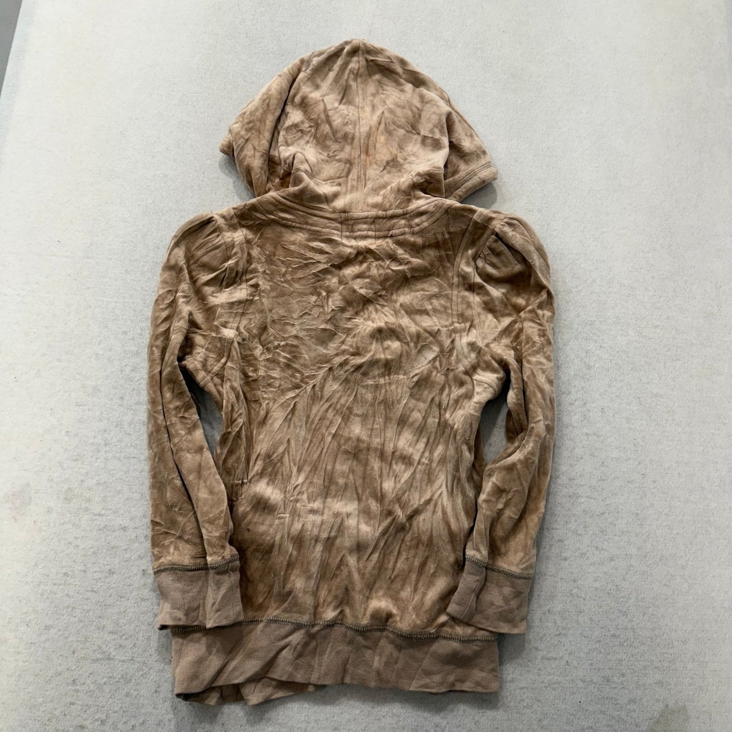 Juicy Couture Women's Camel Full Zip Hoodie Patch Pockets Rope Drawstring Size M