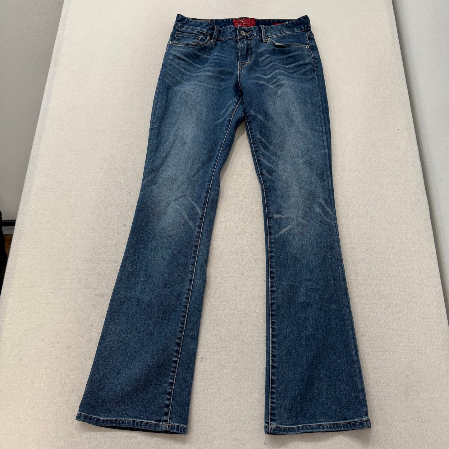 Lucky Brand Leyla Boot Womens Blue Denim Flared Jeans Back Snap Pockets Waist 28