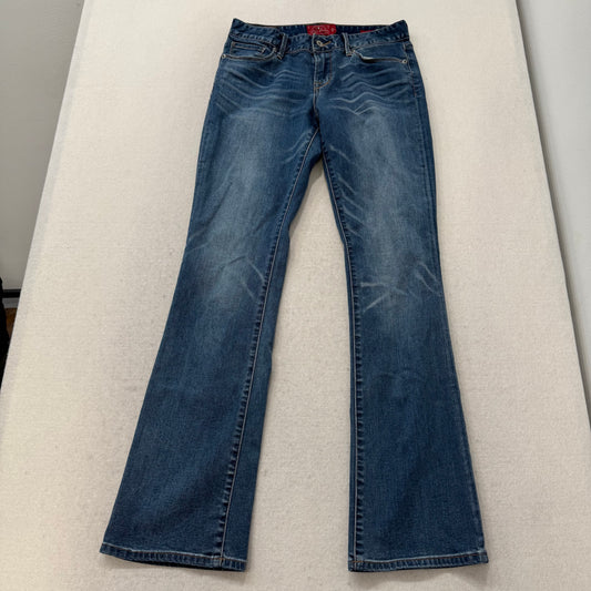 Lucky Brand Leyla Boot Womens Blue Denim Flared Jeans Back Snap Pockets Waist 28