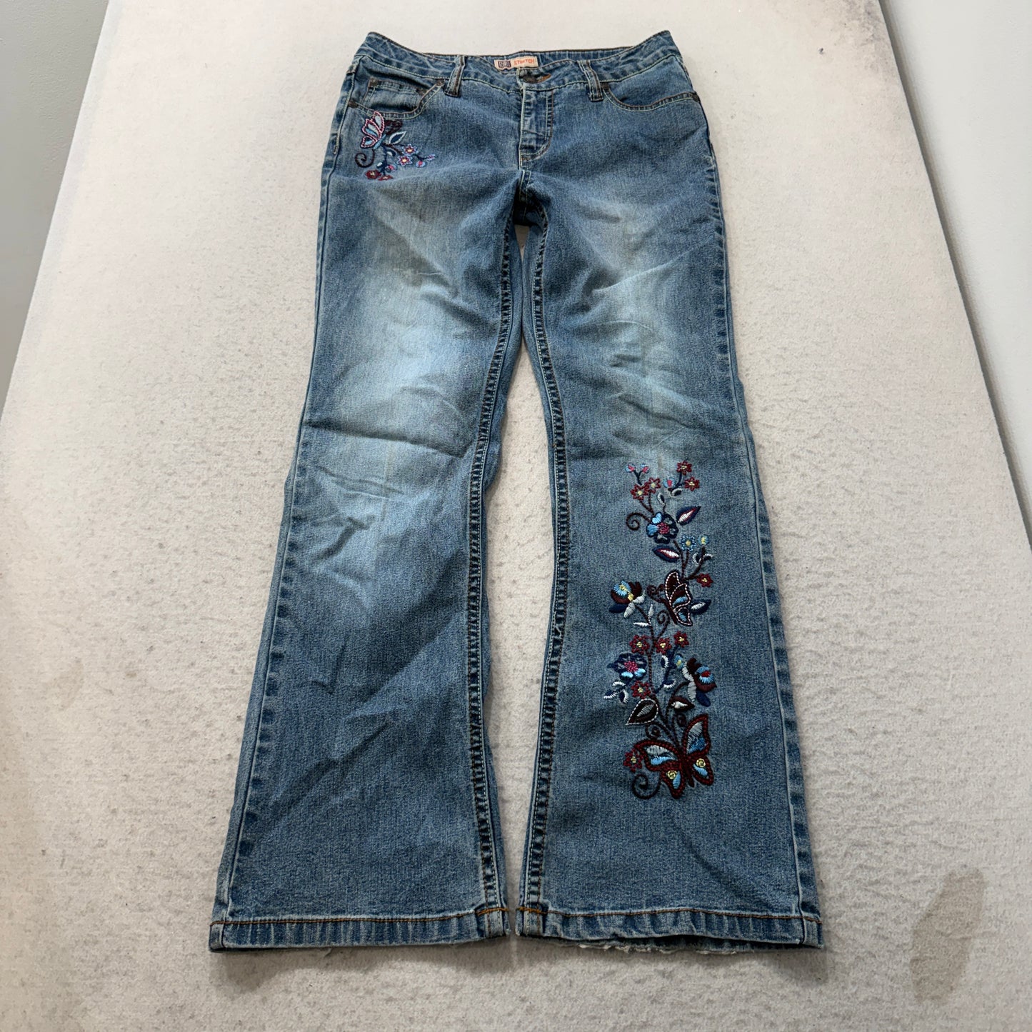 Faded Glory Women's Blue Denim Bootcut Jeans Stretch Embroidered Flower Size W29