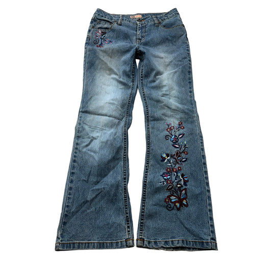 Faded Glory Women's Blue Denim Bootcut Jeans Stretch Embroidered Flower Size W29