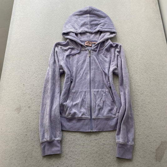 Vintage Juicy Couture Womens Lavender Velour Zip-Up Hoodie Crown Logo Y2k Size S