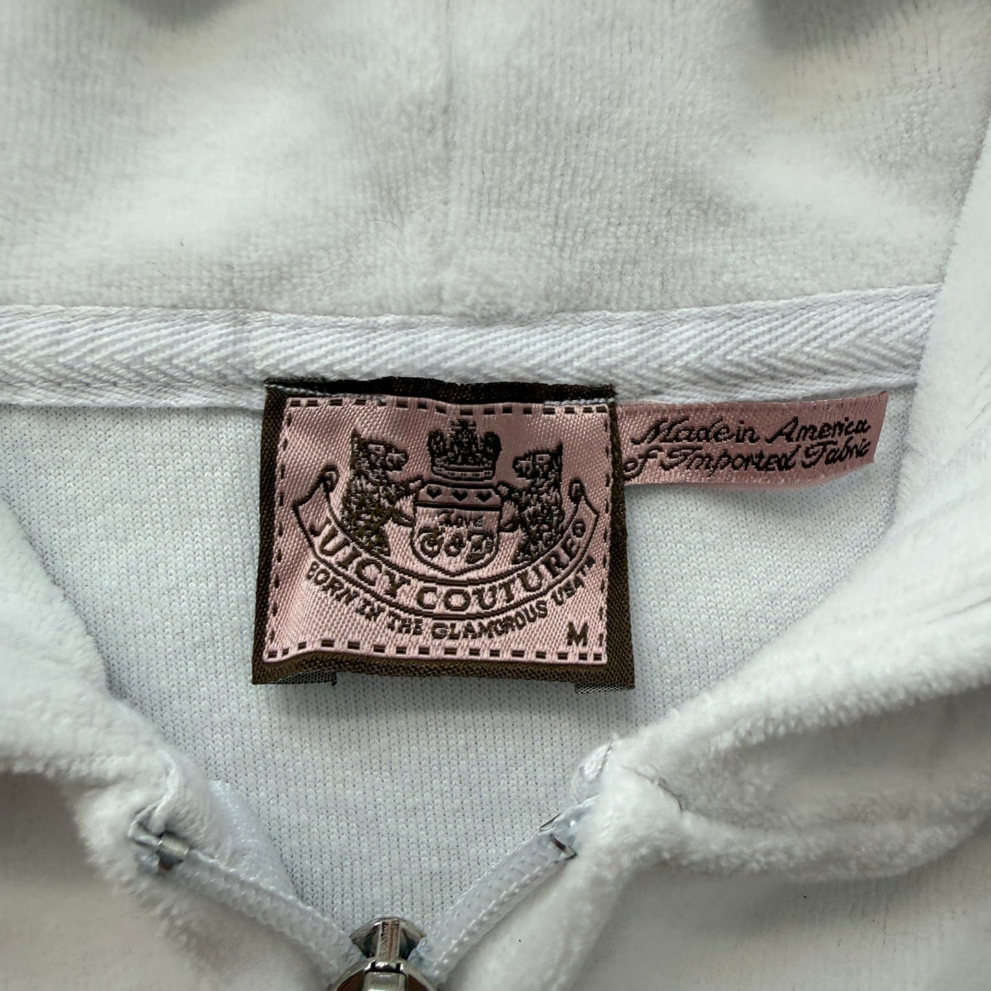Juicy Couture Women's White Velour Zip-Up Hoodie Drawstring Loungewear Size M