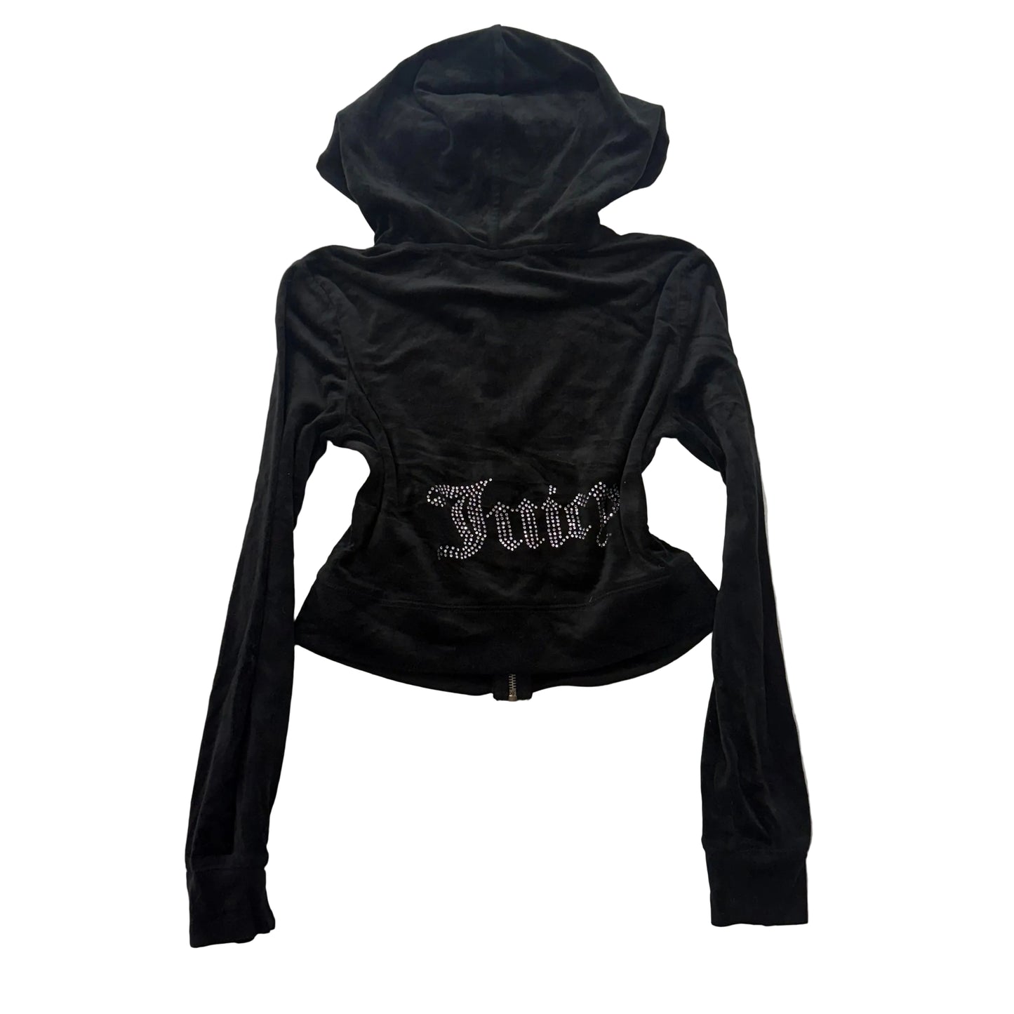 Juicy Couture Forever 21 Women's Black Velour Cropped Hoodie Rhinestones Size S