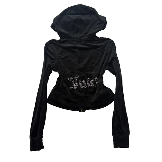 Juicy Couture Forever 21 Women's Black Velour Cropped Hoodie Rhinestones Size S