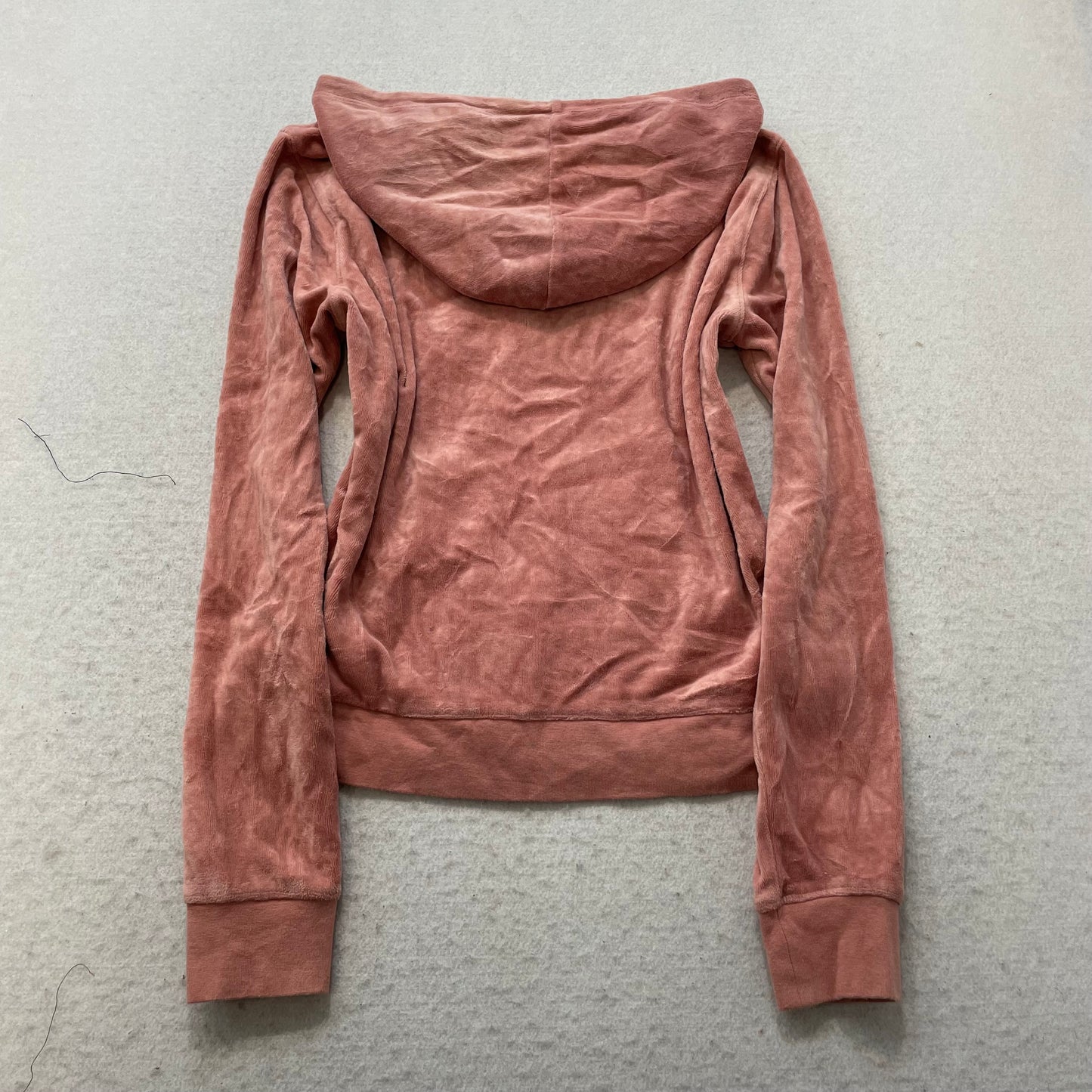 Vintage Juicy Couture Women's Dusty Rose Velour Zip-Up Hoodie Drawstring Size S