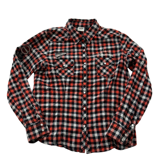 Harley-Davidson Women's Red Black Cotton Button-Down Flannel Shirt Size XL