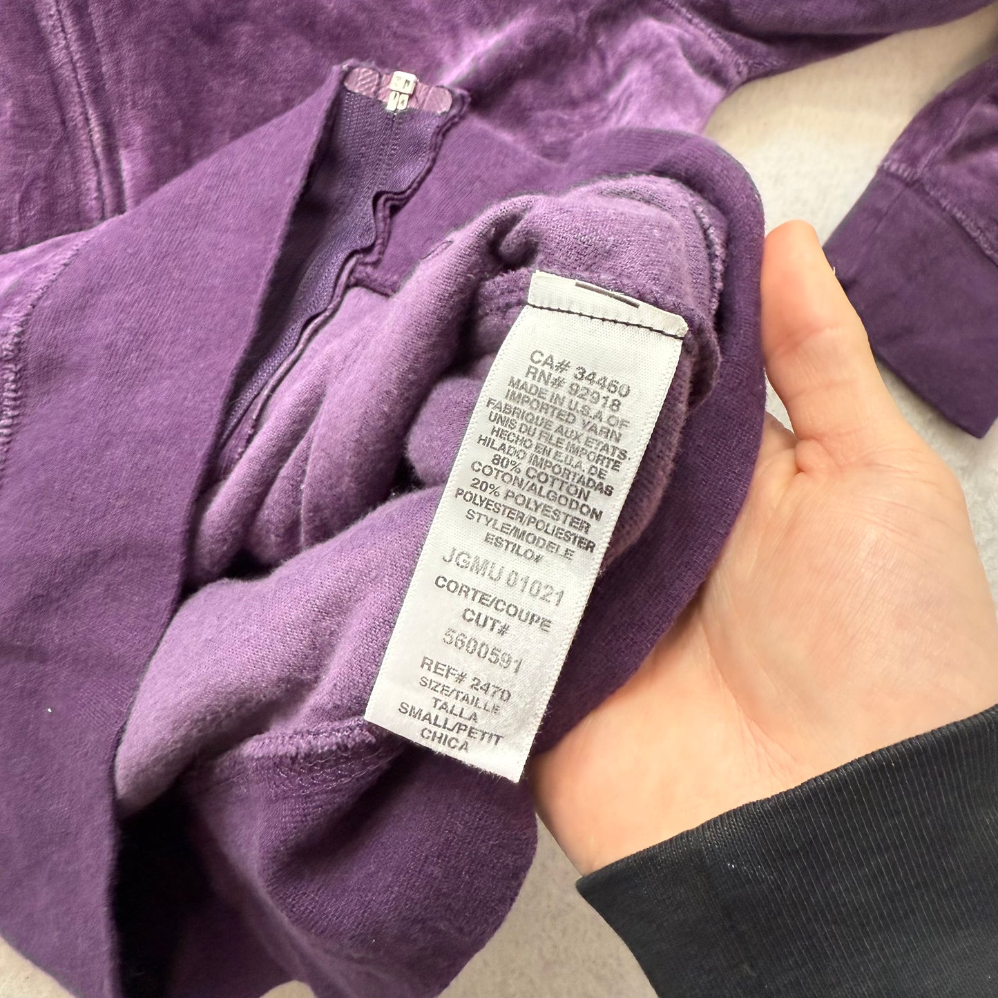 Vintage Juicy Couture Scottie Dogs Women Deep Purple Velour Zip-Up Hoodie Size S