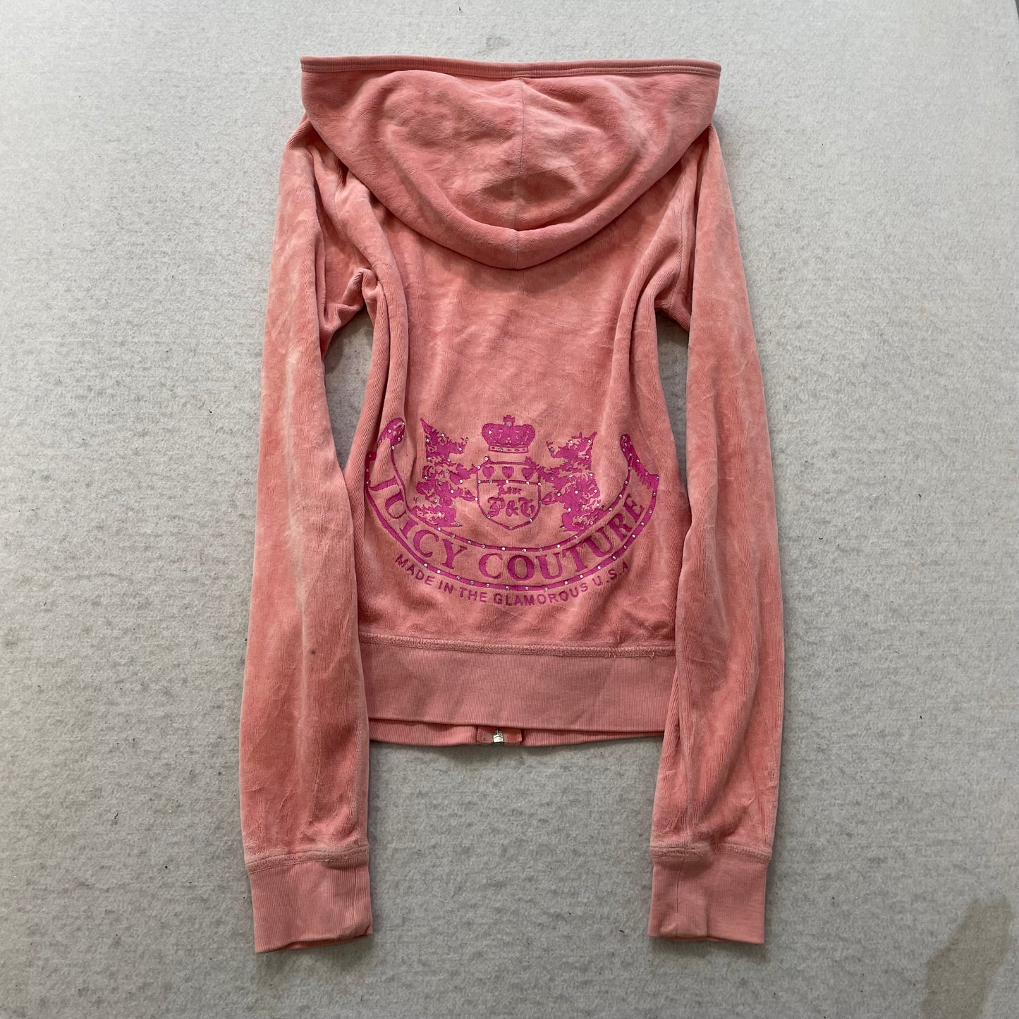Juicy Couture Scottie Dogs Women's Pink Velour Zip-Up Hoodie Loungewear Size P