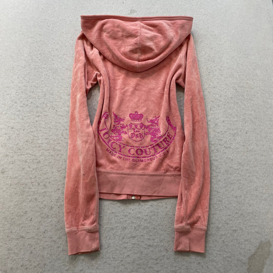 Juicy Couture Scottie Dogs Women's Pink Velour Zip-Up Hoodie Loungewear Size P