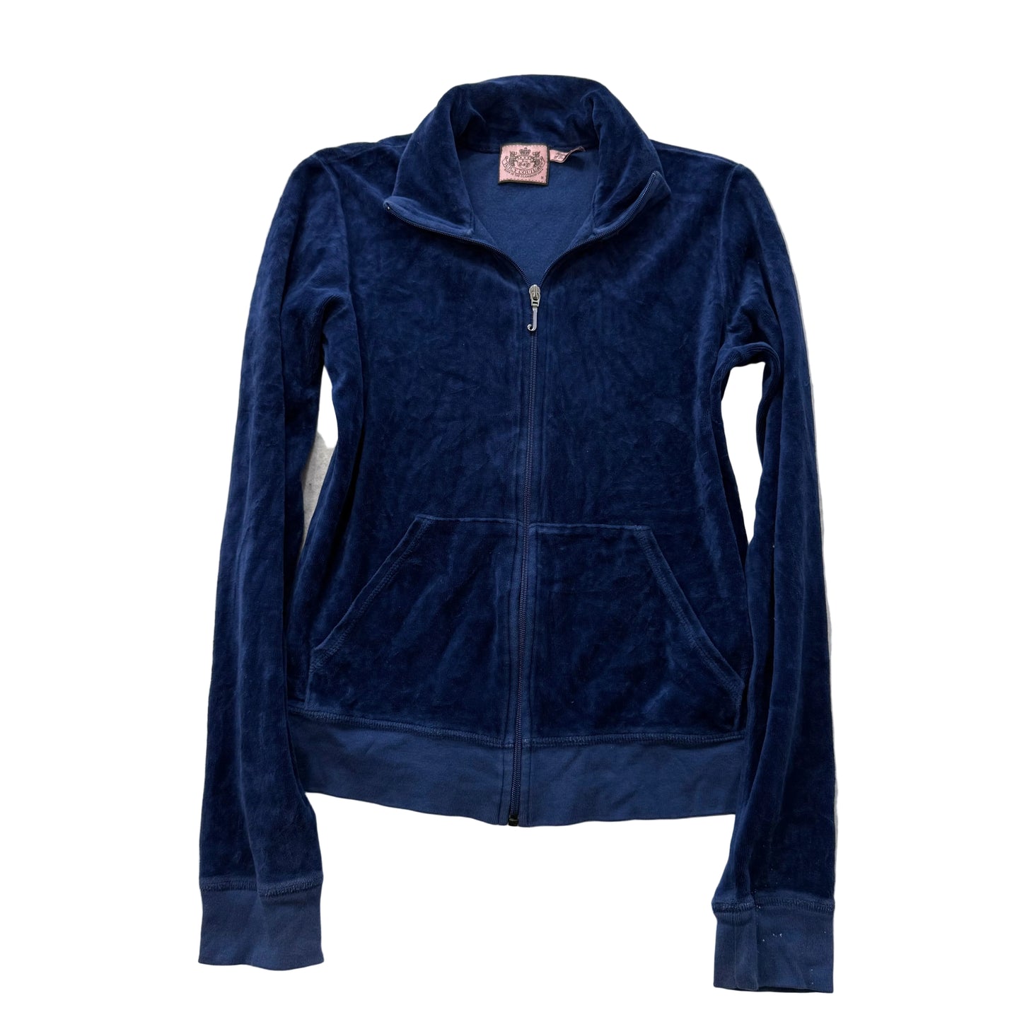 Juicy Couture Women's Midnight Navy Velour Zip Up Track Jacket High Neck Size M