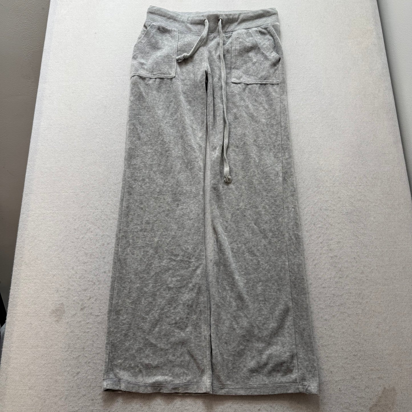 Vintage Juicy Couture Women's Gray Velour Flared Track Pant Flap Pockets Size L