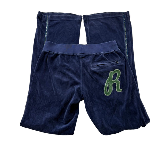 Rocawear Women’s Navy Flared Track Pants Embroidery Sequin Logo Low Rise Size S