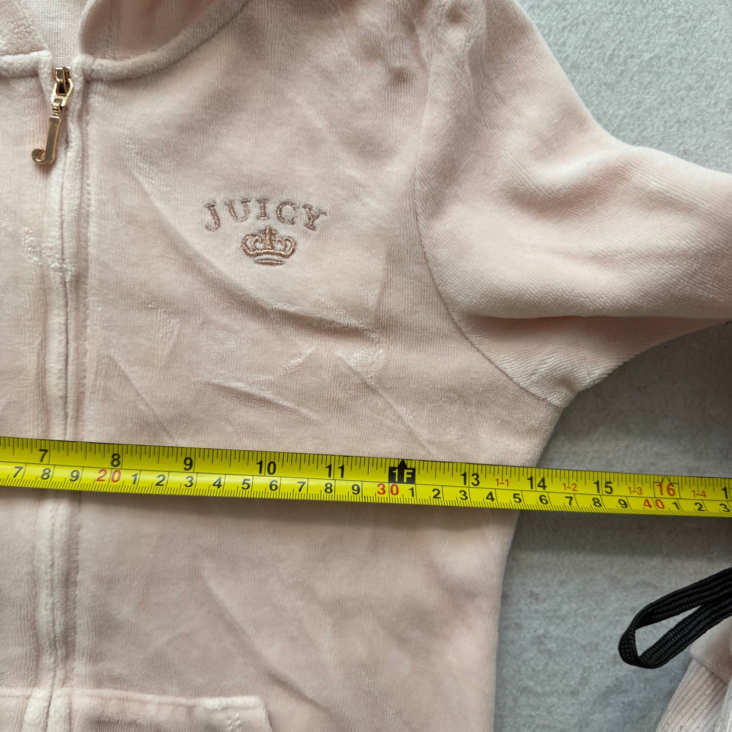 Juicy Couture Kid's Light Pink Velour Zip-Up Hoodie Rhinestones Logo Size 8/10