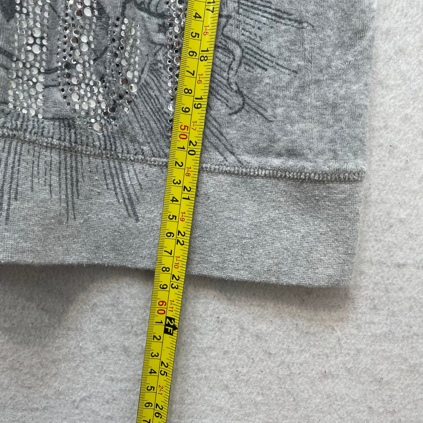 Vintage Juicy Couture Women's Gray Velour Zip Up Hoodie Rhinestones Logo Size S