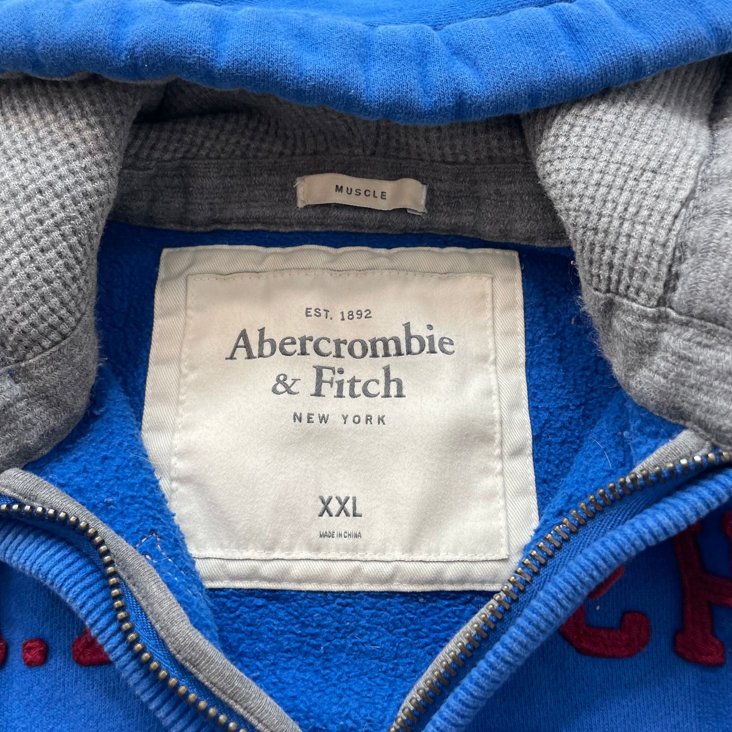 Abercrombie & Fitch 92 Mens Cobalt Blue Fleece Zip-Up Hoodie Drawstring Size 2XL