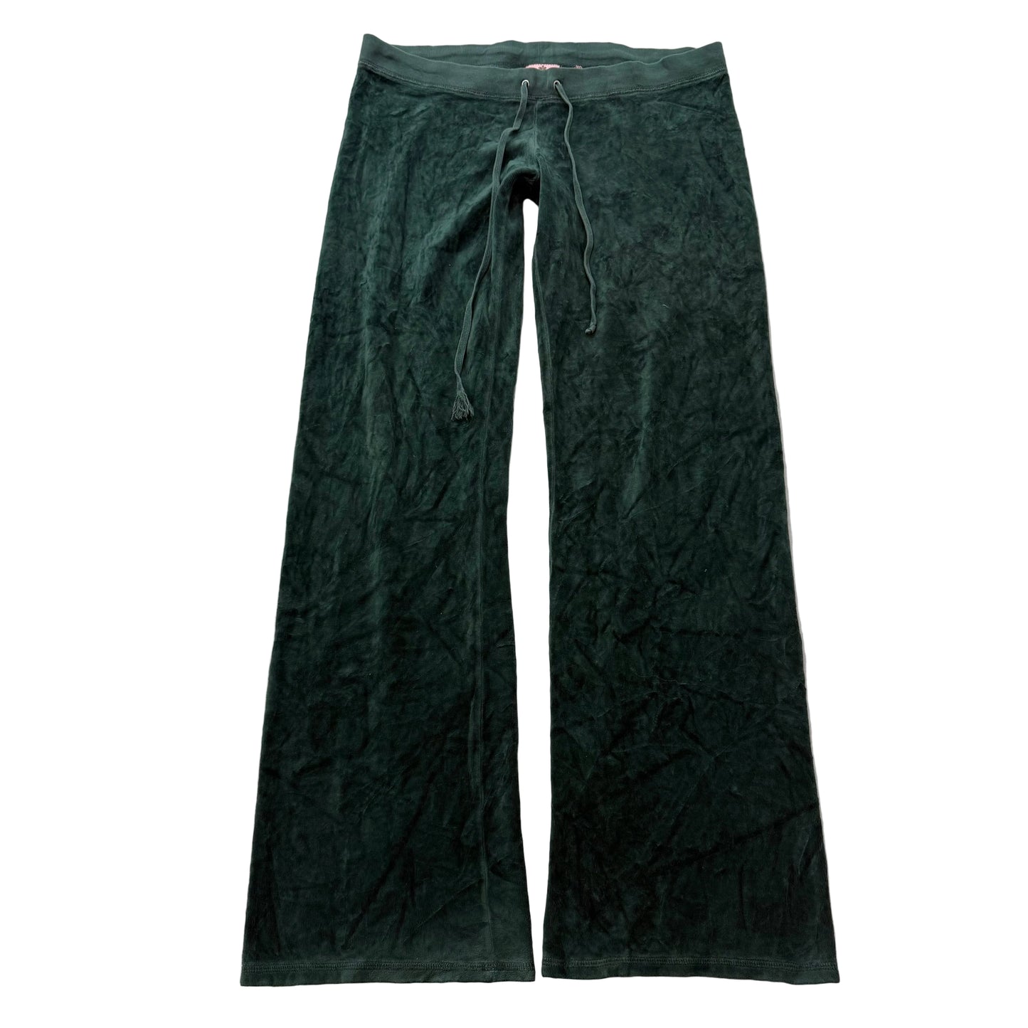 Vintage Juicy Couture Womens Dark Green Velour Flared Track Pant Low Rise Size S