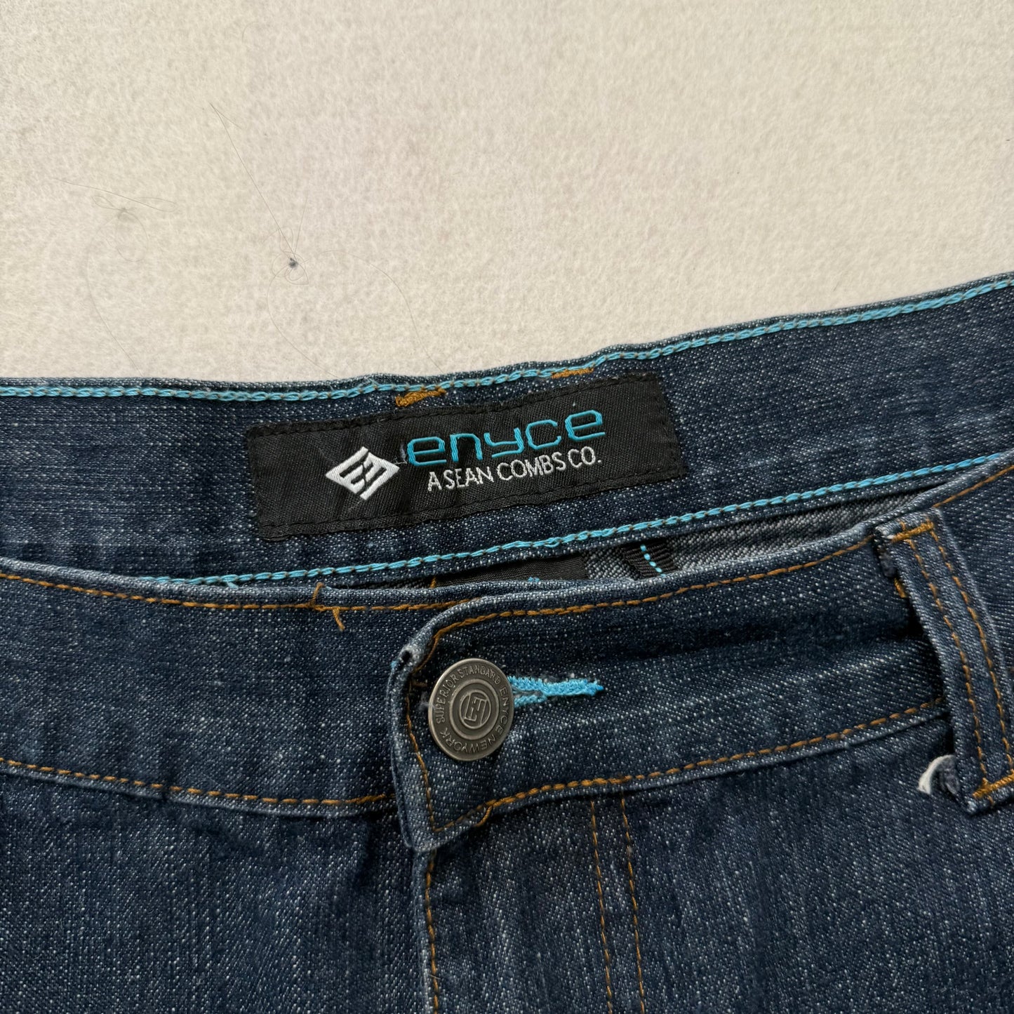 Enyce Blue Baggy Denim Diddy Jorts Short 100% Cotton Dark Washed Classic Size 44