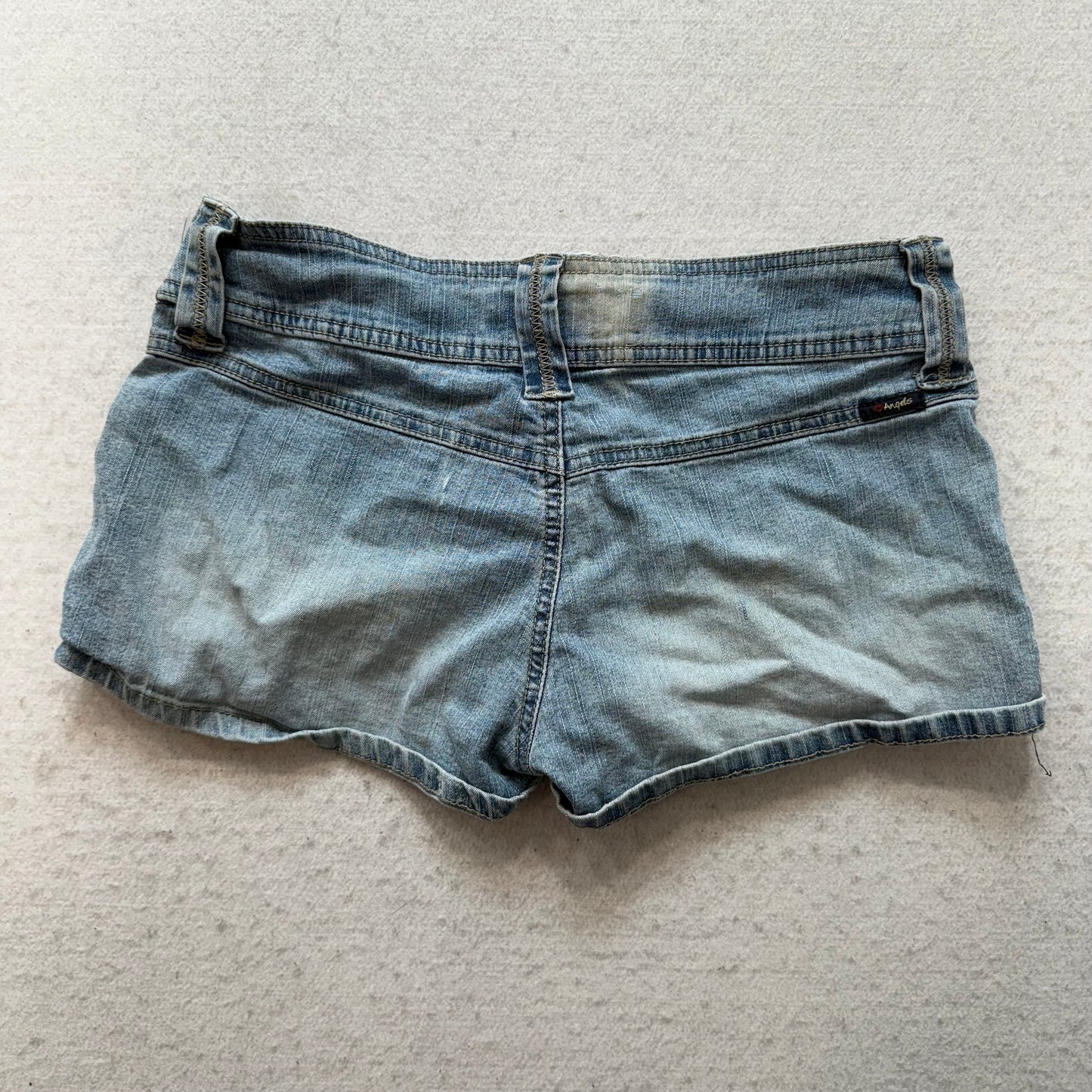 Vintage Angels Women's Blue Denim Low Rise Micro Mini Jeans Shorts Pocket Size 7