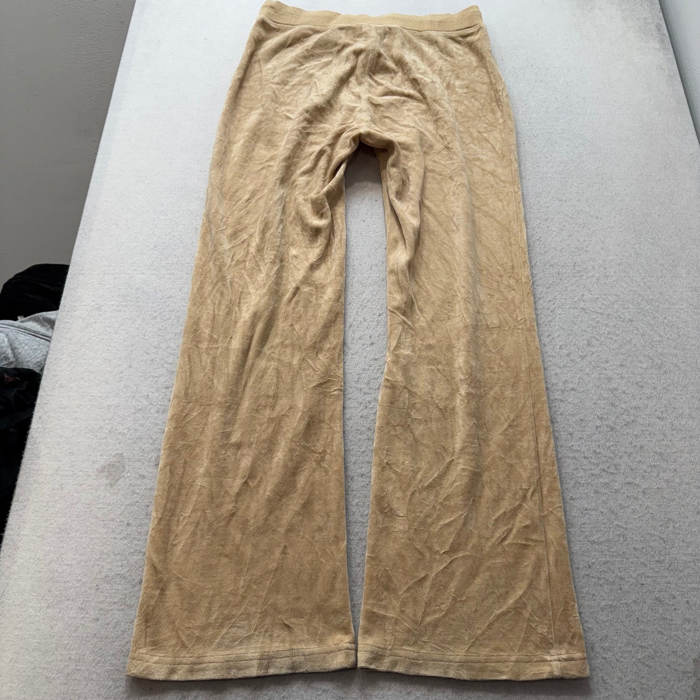 Juicy Couture Women's Beige Velour Tracksuit Set Hoodie & Flared Pant Size L/M
