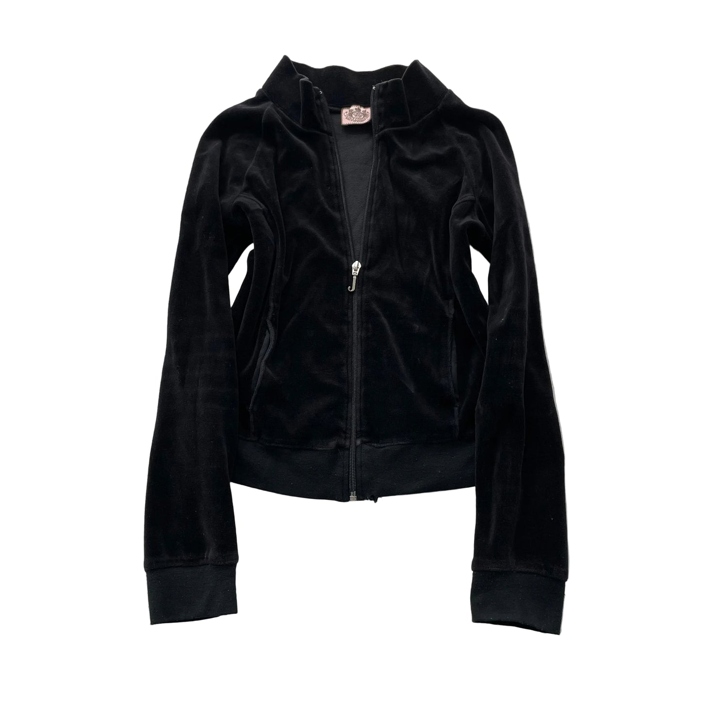 Vintage Juicy Couture Women's Black Velour Zip-Up Track Jacket Pockets Size L