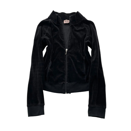 Vintage Juicy Couture Women's Black Velour Zip-Up Track Jacket Pockets Size L