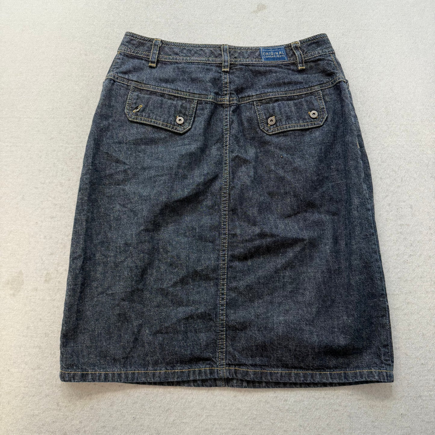 Liz Claiborne Women's Charcoal Denim A-Line Skirt Knee-Length Snap Pocket Size 6