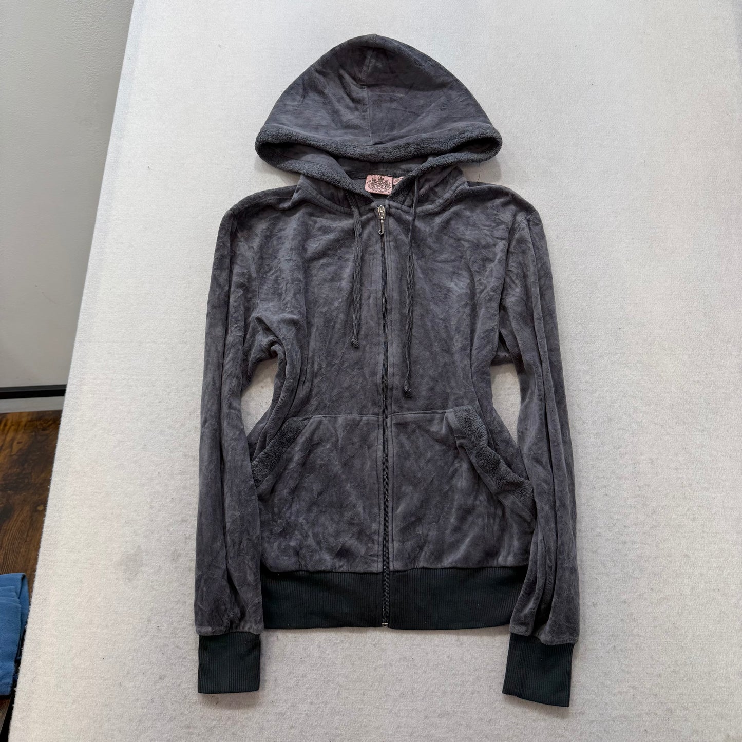 Juicy Couture Women's Anthracite Gray Velour Zip Up Hoodie Graphic Logo Size XL