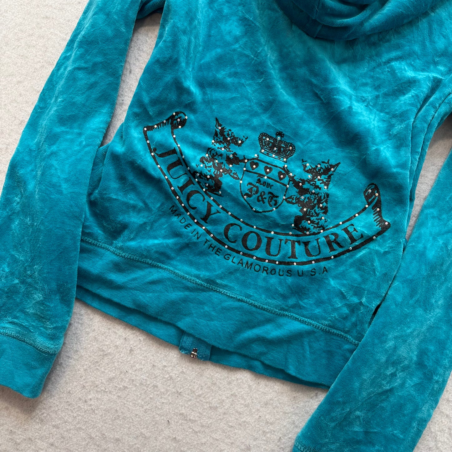 2003 Vtg Juicy Couture Scottie Dogs Womens Teal Velour Zip-Up Hoodie Y2k Size XL