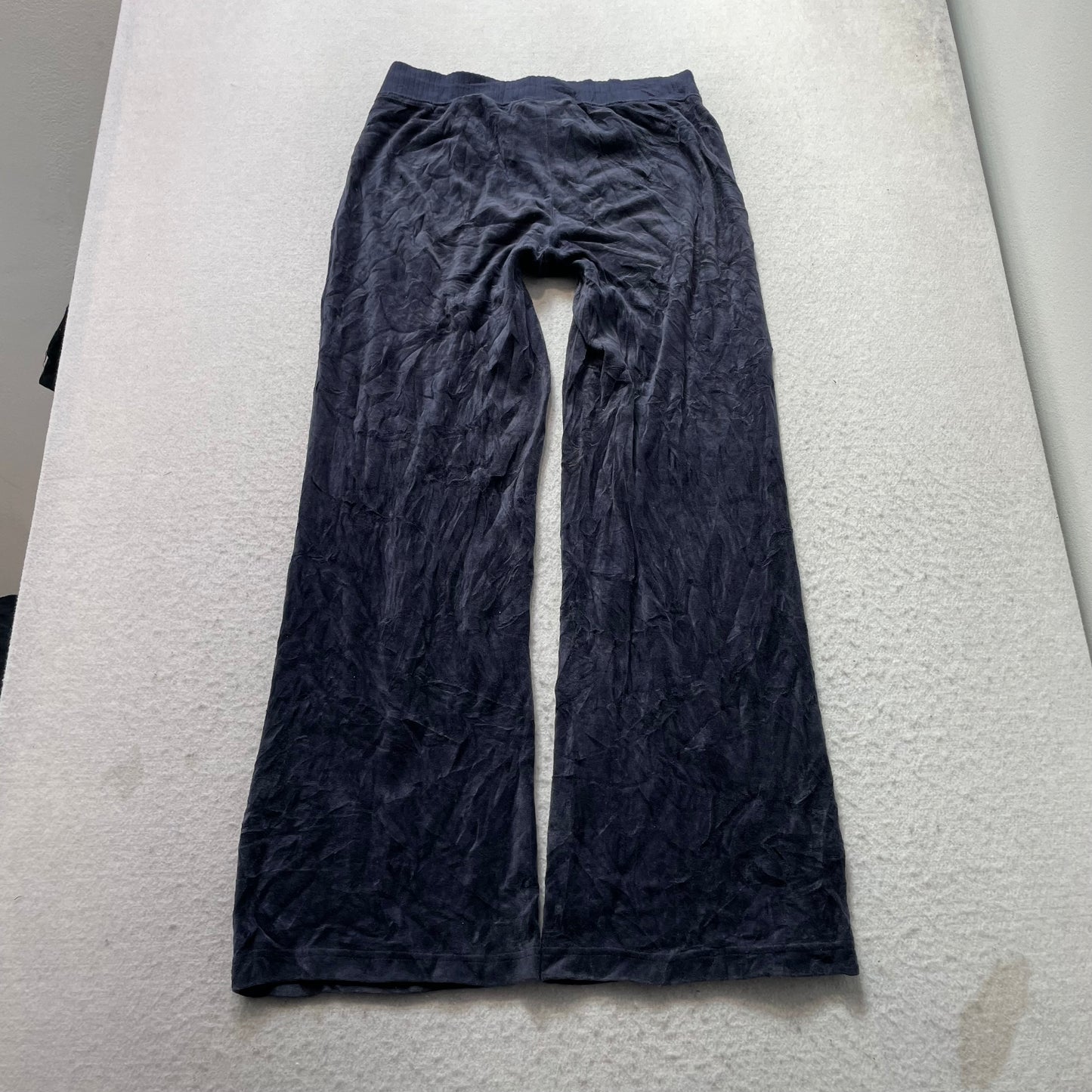 Vintage Juicy Couture Women's Navy Velour Flared Track Pants Loungewear Size S