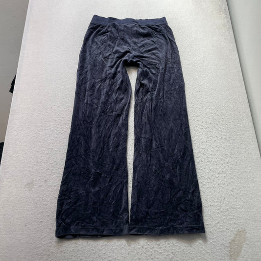Vintage Juicy Couture Women's Navy Velour Flared Track Pants Loungewear Size S