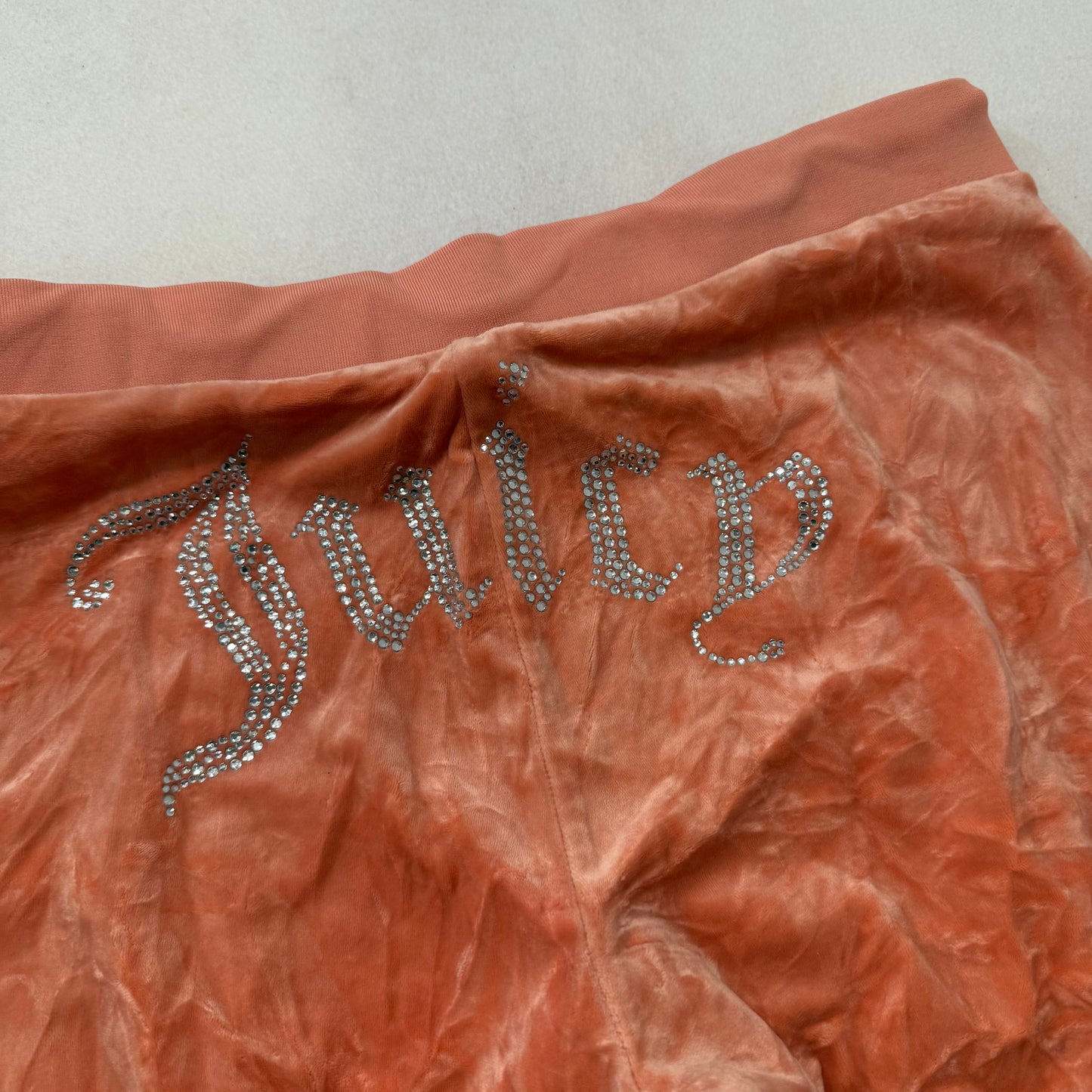 Juicy Couture Women's Coral Velour Flared Track Pant Rhinestones Logo Y2K Size L