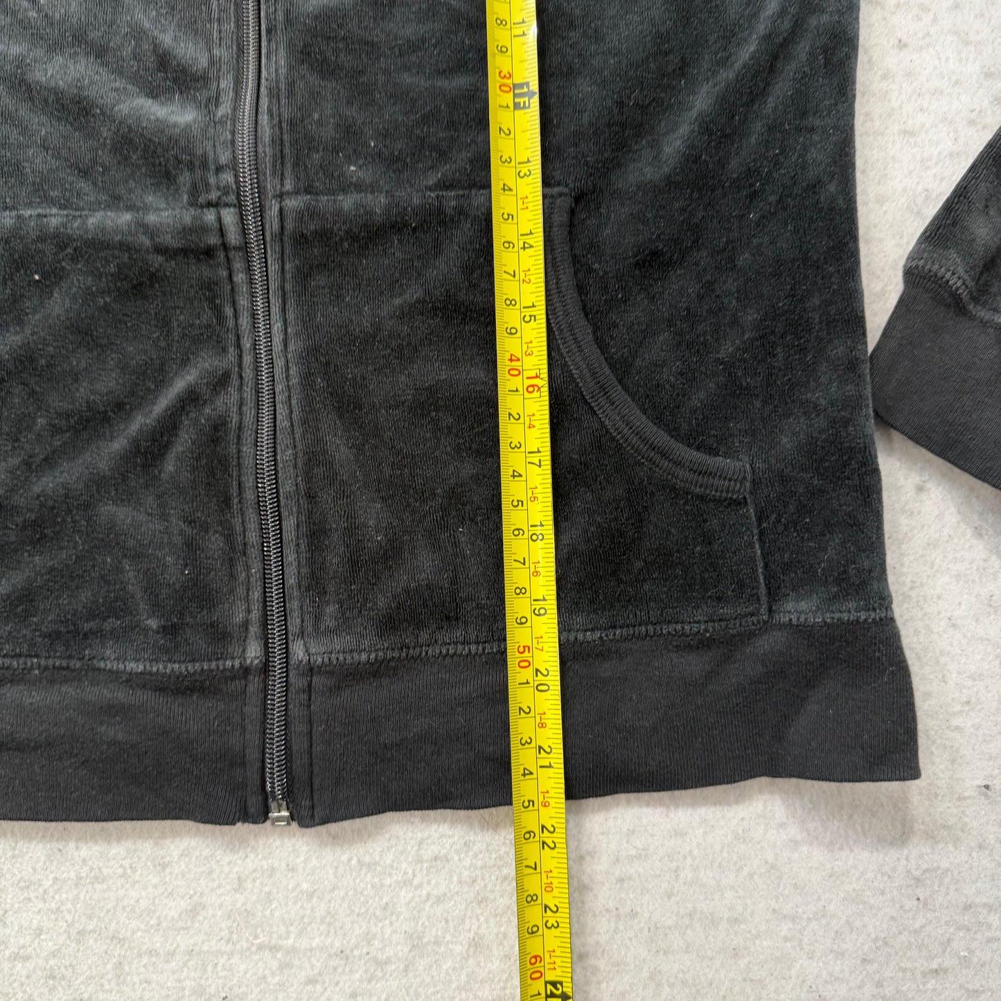 Vintage Juicy Couture Women's Jet Black Velour Full Zip Hoodie Y2k Pocket Size S