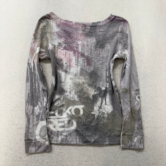 Ecko Red Unltd. Women's Gray White Cotton Shirt Long Sleeves Graphic Top Size L