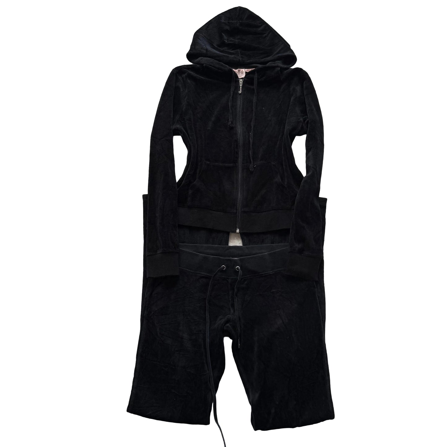 Vintage Juicy Couture Women's Black Velour Tracksuit Set Hoodie & Pant Size S
