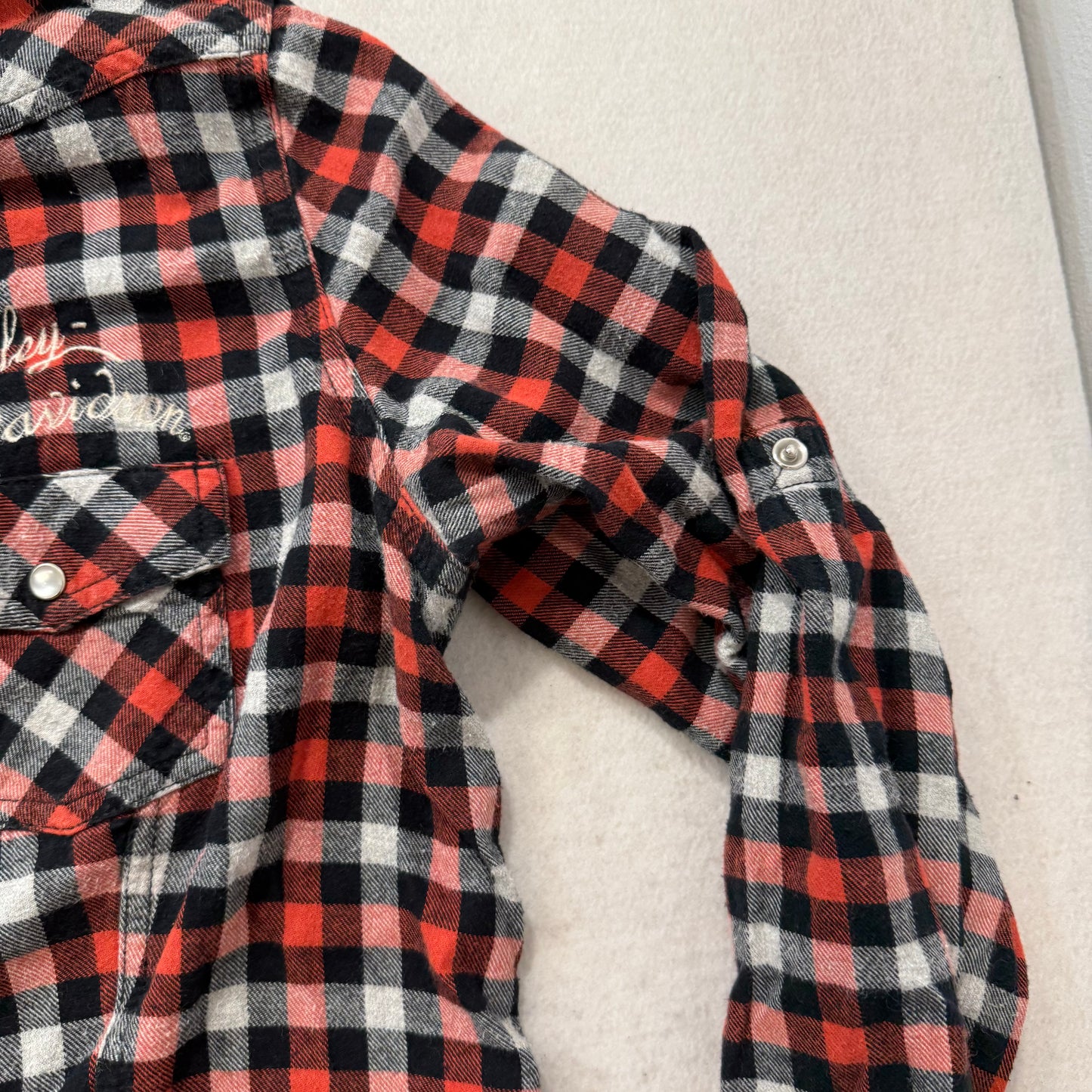 Harley-Davidson Women's Red Black Cotton Button-Down Flannel Shirt Size XL
