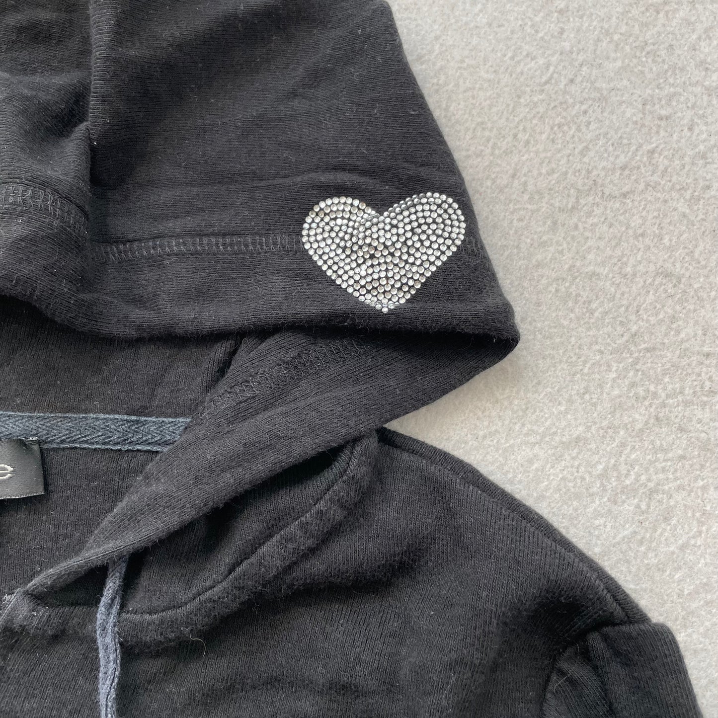 Vintage Bebe Women's Black Velour Zip-Up Cropped Hoodie Rhinestone Logo Size L