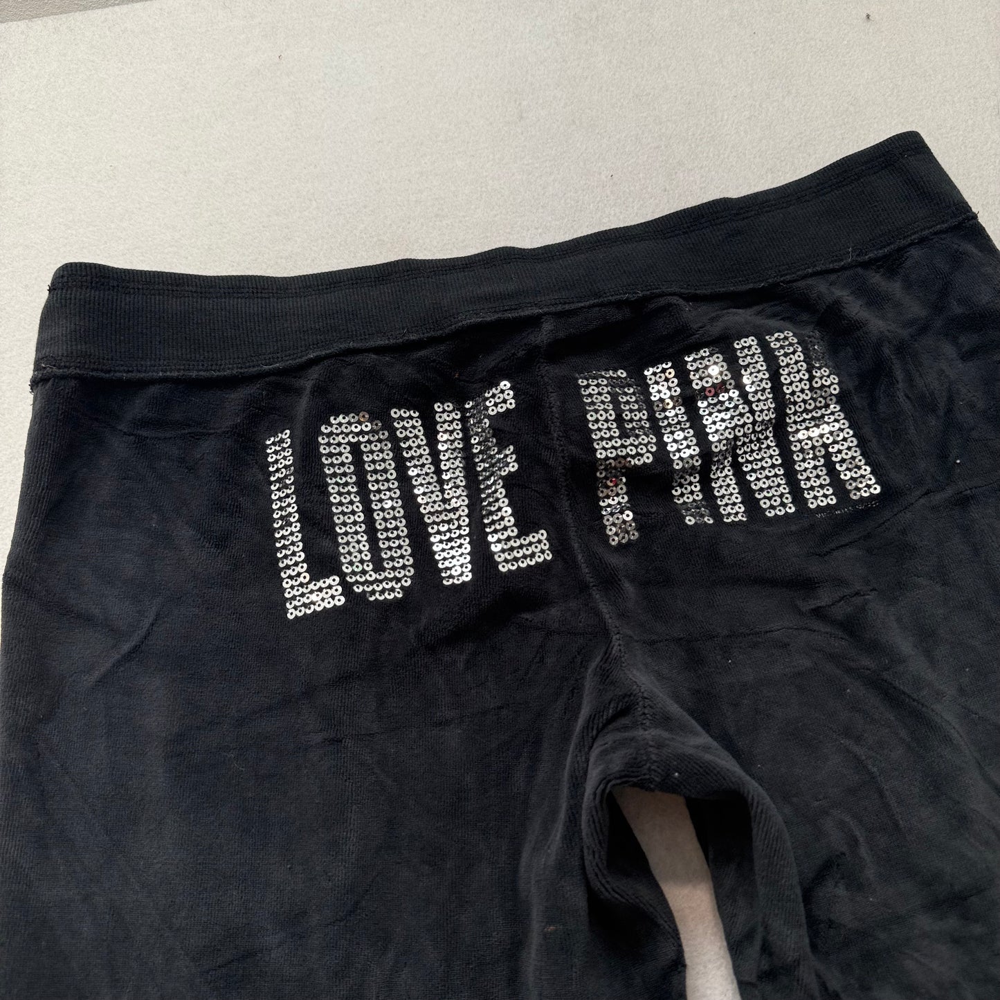 Victoria's Secret PINK Women's Black Velour Flared Track Pant Sequin Logo Size S