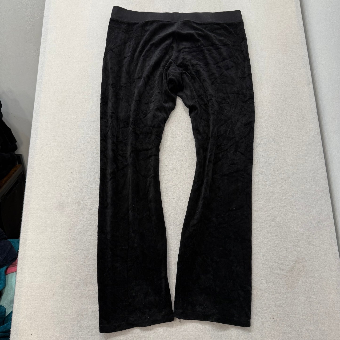 Juicy Couture Women's Jet Black Velour Flared Track Pant Logo Loungewear Size XL