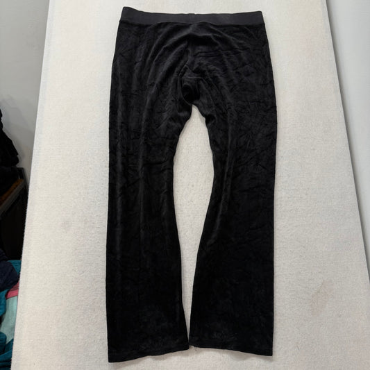Juicy Couture Women's Jet Black Velour Flared Track Pant Logo Loungewear Size XL