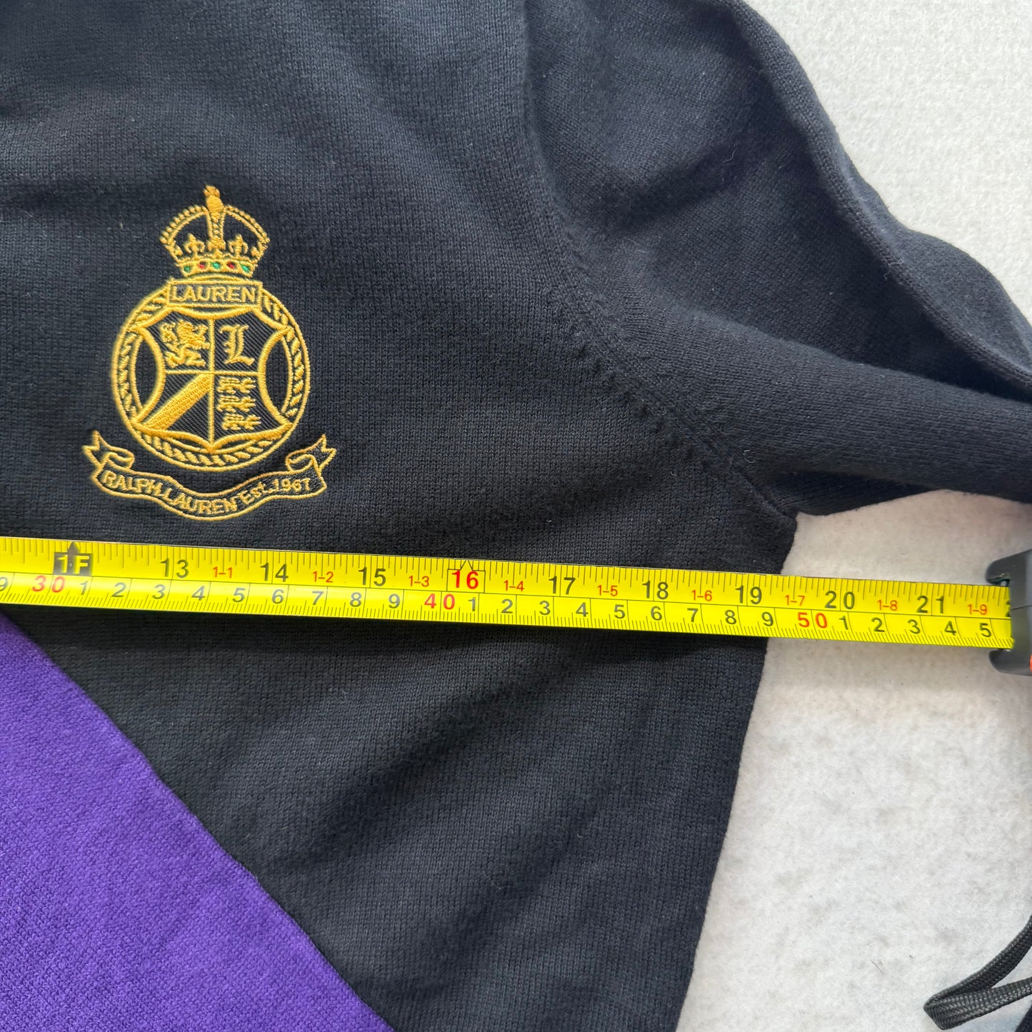 Lauren Ralph Lauren Women's Black Purple Full Zip Jacket Gold Crest Logo Size M