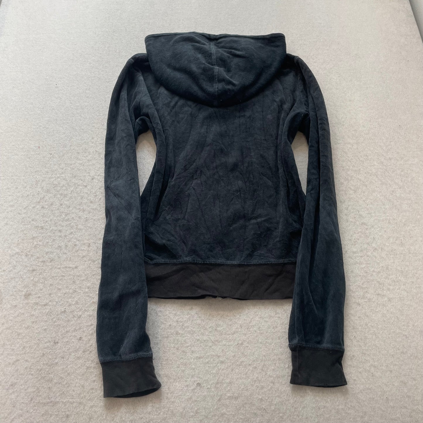 Vintage Juicy Couture Womens Navy Velour Zip-Up Hoodie Loungewear Pockets Size S
