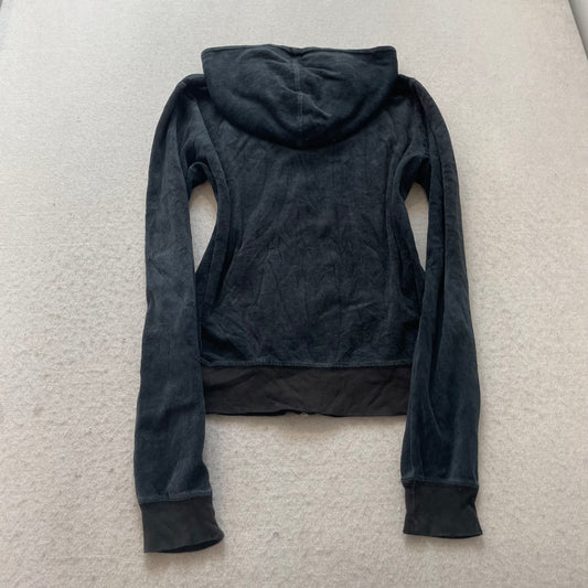 Vintage Juicy Couture Womens Navy Velour Zip-Up Hoodie Loungewear Pockets Size S