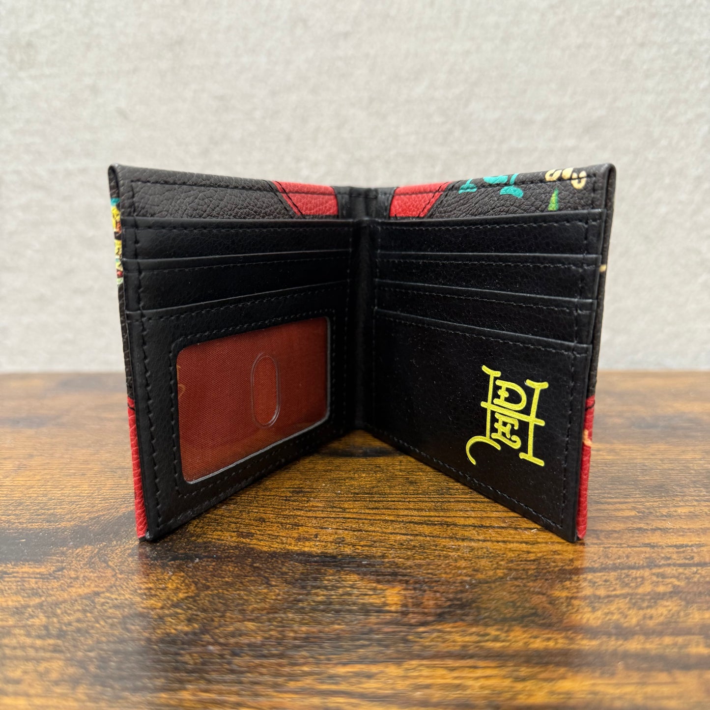 Ed Hardy Black Panther Tiger Tattoo Graphic Print Studded Leather Bifold Wallet